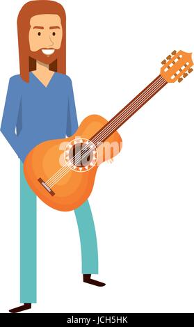 man playing the guitar character hippy lifestyle Stock Vector