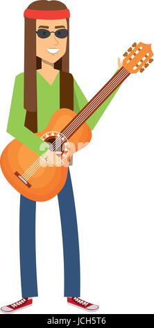 man playing the guitar character hippy lifestyle Stock Vector