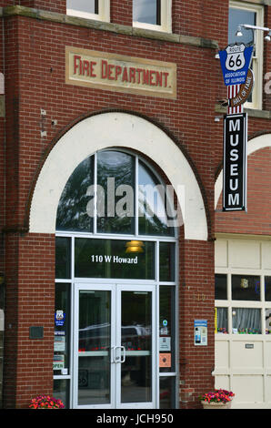 Entrance outside of the Rte 66 Museum and Hall of Fame in Pontiac Illinois. Stock Photo