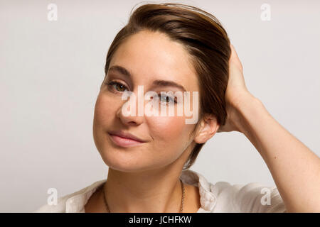 Shailene Woodley poses at the Four Seasons Los Angeles hotel on March 8, 2014 in Beverly Hills, California. Photo by Francis Specker Stock Photo