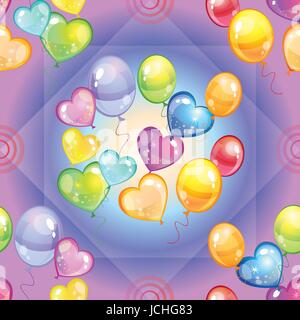 Vector seamless pattern with colorful balloons on purple background Stock Vector