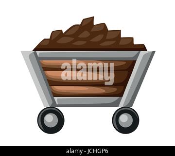 Coal or mine trolley icon. Flat illustration of coal or mine trolley vector icon for web. Stock Vector