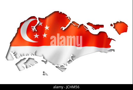 Singapore flag map, three dimensional render, isolated on white Stock Photo