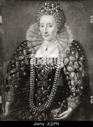 Elizabeth I, aka The Virgin Queen, Gloriana or Good Queen Bess, 1533 –  1603.  Queen of England and Ireland.  From Hutchinson's History of the Nations, published 1915. Stock Photo
