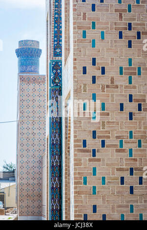 Wall with blue tiles pattern mosaic. Samarkand, Uzbekistan Stock Photo