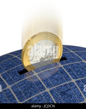 Eine Euro-Münze wird gespart durch Solarenergie Stock Photo