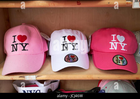 I heart ny hats New York City souvenir gift shop USA Stock Photo