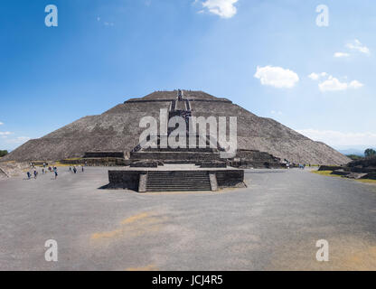 Frontal view of The Sun Pyramid at Teotihuacan Ruins - Mexico City, Mexico Stock Photo