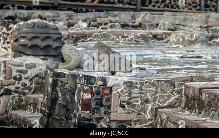 Frogs and Serpent Head Sculptures in Aztec Temple (Templo Mayor) at ruins of Tenochtitlan - Mexico City, Mexico Stock Photo