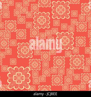 Seamless geometric pattern with ornamental squares red. Vector artwork Stock Vector