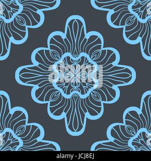 Seamless geometric pattern with bright blue ornamental squares. Vector artwork Stock Vector