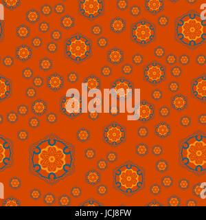 Mandala Geometric Seamless Pattern. Repeating Background Texture in Orange Colour. Stylish Vector Illustration Print. Stock Vector