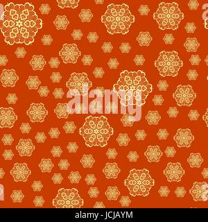 Yellow Mandalas Print on Orange Stock Vector
