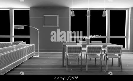 Interior render of a dining room without materials Stock Photo