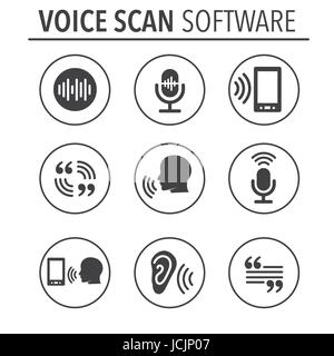Voiceover or Voice Command Icon with Sound Wave Images Set - solid Stock Vector