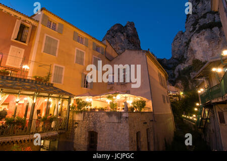 Moustiers-Sainte-Marie at dusk, Provence, France. Stock Photo