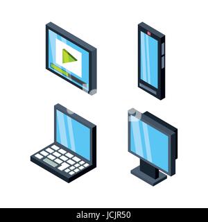 set isometric communications technology tools Stock Vector