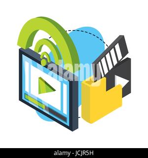 isometric smart tv with with connect and files apps Stock Vector