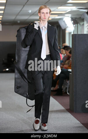 A model on the catwalk during the Xander Zhou presentation as part of London Fashion Collections Men 2018. PRESS ASSOCIATION Photo. Picture date: Friday 9th June, 2017. Photo credit should read: Isabel Infantes/PA Wire Stock Photo