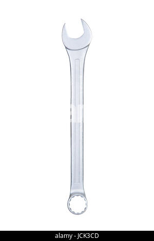Metal spanner on white with a jaws grip at one end and ring grip at the other Stock Photo