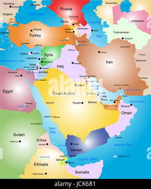 Middle-east vector color map Stock Photo