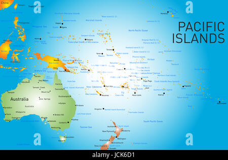 Vector color map of pacific islands Stock Photo