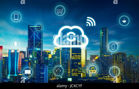 Smart city and cloud computing, wireless communication network, abstract image visual, internet of things . Stock Photo