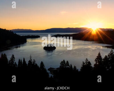 Sunrise over Emerald Bay at Lake Tahoe, California, USA. Lake Tahoe is the largest alpine lake in North America Stock Photo