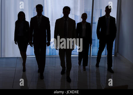 Full length of silhouette business people walking together in office Stock Photo