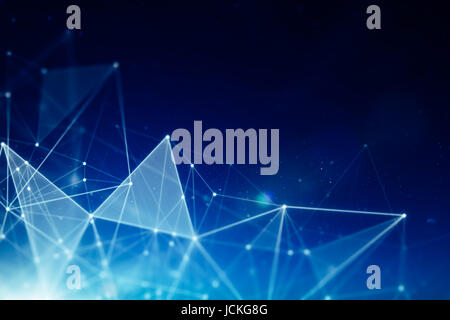 Abstract connected dots wireless communication network on space background , abstract image visual, internet of things . Stock Photo