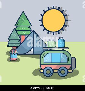 van with travel thing and camp Stock Vector
