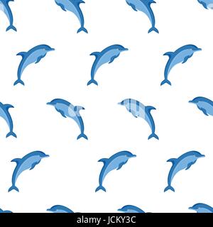 Vector illustration seamless pattern or background with sea creature dolphins. Stock Vector