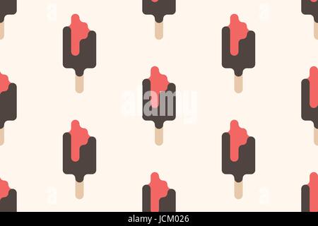 minimalist style ice cream background. summer dessert wallpaper design. vector popsicle seamless pattern. strawberry and chocolate lollypop Stock Vector