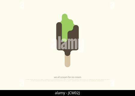minimalist style ice cream icon. summer dessert logo design. vector popsicle logotype. mint lollypop symbol Stock Vector