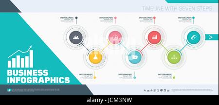 Infographic business template design.Timeline with seven steps. Vector illustrating. Stock Vector