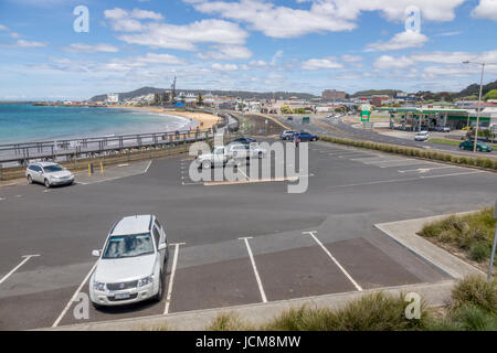 The Sea Front And Town Of Burnie Tasmania, A Holland America Cruise Ship Is In Port Stock Photo