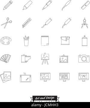 Collection of art, design and publishing symbols, line icon style Stock Vector