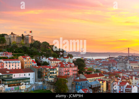 Historical centre of Lisbon at sunset, Portugal Stock Photo