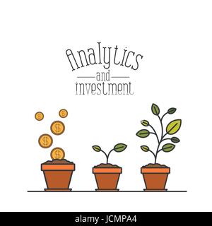 white background with colorful plantpot process increase economy analytics and investment Stock Vector