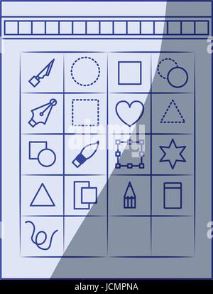 white background with blue shading silhouette of tool box for designer graphic Stock Vector