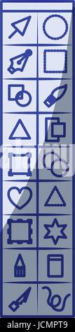 white background with blue shading silhouette of basic tool box for designer graphic Stock Vector
