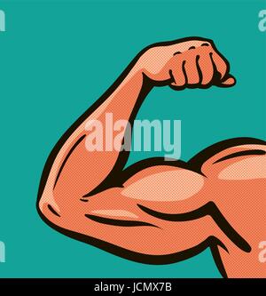 Strong arm, muscles, gym. Comics style design. Vector illustration Stock Vector