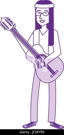 man playing the guitar character hippy lifestyle Stock Vector