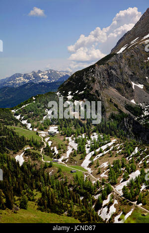 Mountain huts in the Hagengebirge, in the background Tennengebirge, Berchtesgadener Land, Bavaria, Germany Stock Photo