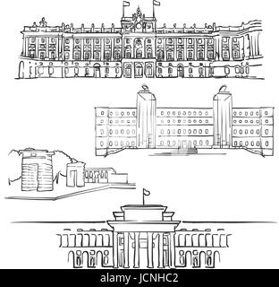 Madrid Spain famous architecture. Outlined vector sketch separated on ...