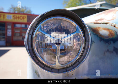 Headlight of an old abandoned automobile in Seligman, Arziona Stock Photo