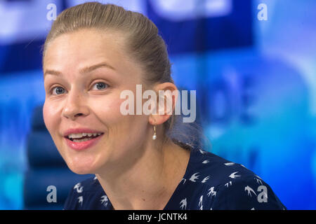 Moscow, Russia. 15th June, 2017. Actress Yulia Peresild speaks at a press conference ahead of the Russian premiere of Cold Tango, a film directed by Pavel Chukhray. Credit: Victor Vytolskiy/Alamy Live News Stock Photo