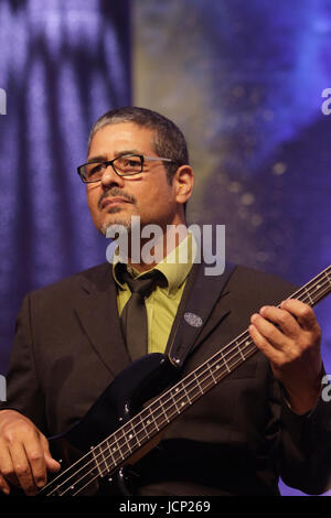 Worms, Germany. 16th June, 2017. Leslie Lopez from the New Cool Collective plays live with the UK band Matt Bianco on the stage at the 2017 Jazz and Joy Festival in Worms in Germany. Credit: Michael Debets/Alamy Live News Stock Photo