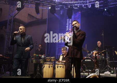 Worms, Germany. 16th June, 2017. The UK band Matt Bianco performs together with the New Cool Collective live on stage at the 2017 Jazz and Joy Festival in Worms in Germany. Credit: Michael Debets/Alamy Live News Stock Photo