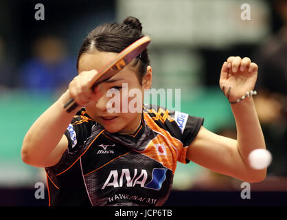 Tokyo, Japan. 17th June, 2017. Japanese table tennis player Mima Ito returns the ball against Wang Manyu of China during women's singles quarter finals of the ITTF World Tour Platinum Japan Open table tennis championships at the Tokyo Gymnasium on Satursday, June 17, 2017. Itolost the game 2-4. Credit: Yoshio Tsunoda/AFLO/Alamy Live News Stock Photo